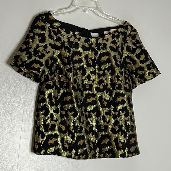 ANTHROPOLOGIE Hutch Brocade Metallic Leopard Animal Print Blouse Women’s xs - Picture 2 of 9